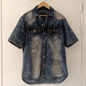 Rocawear-Denim Dye Short Sleeve Button Down Shirt